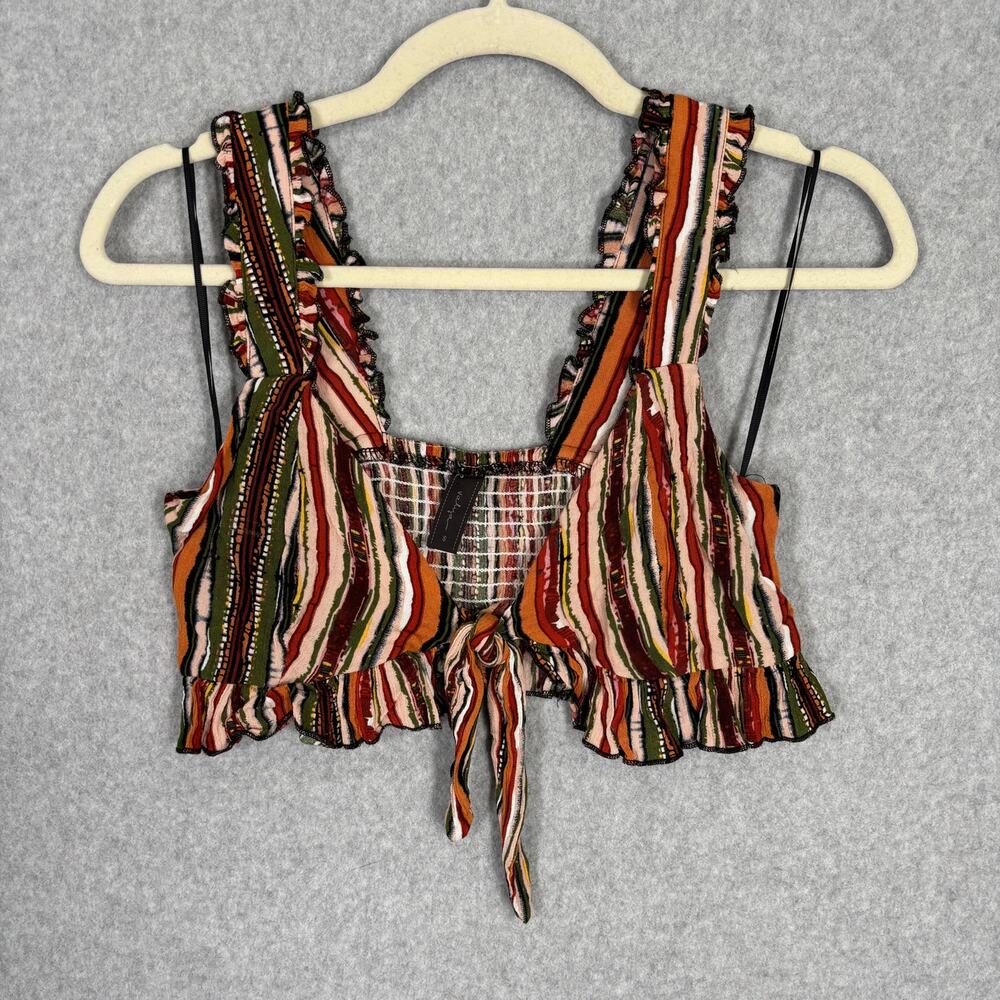 Valija Crop Top Small Tie Front Smocked Boho Festival 70s Rodeo‎ Southwest Vaca